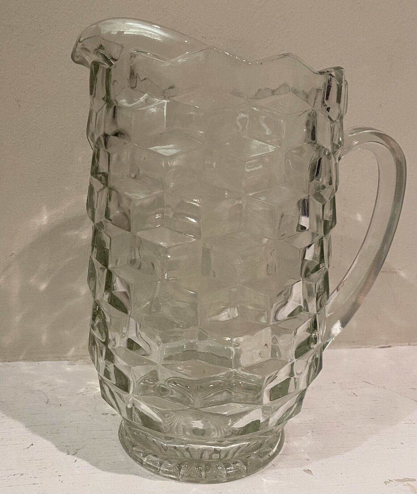 Vintage Indiana Glass Cubist Colony Whitehall Water Clear Glass Pitcher 52 Oz