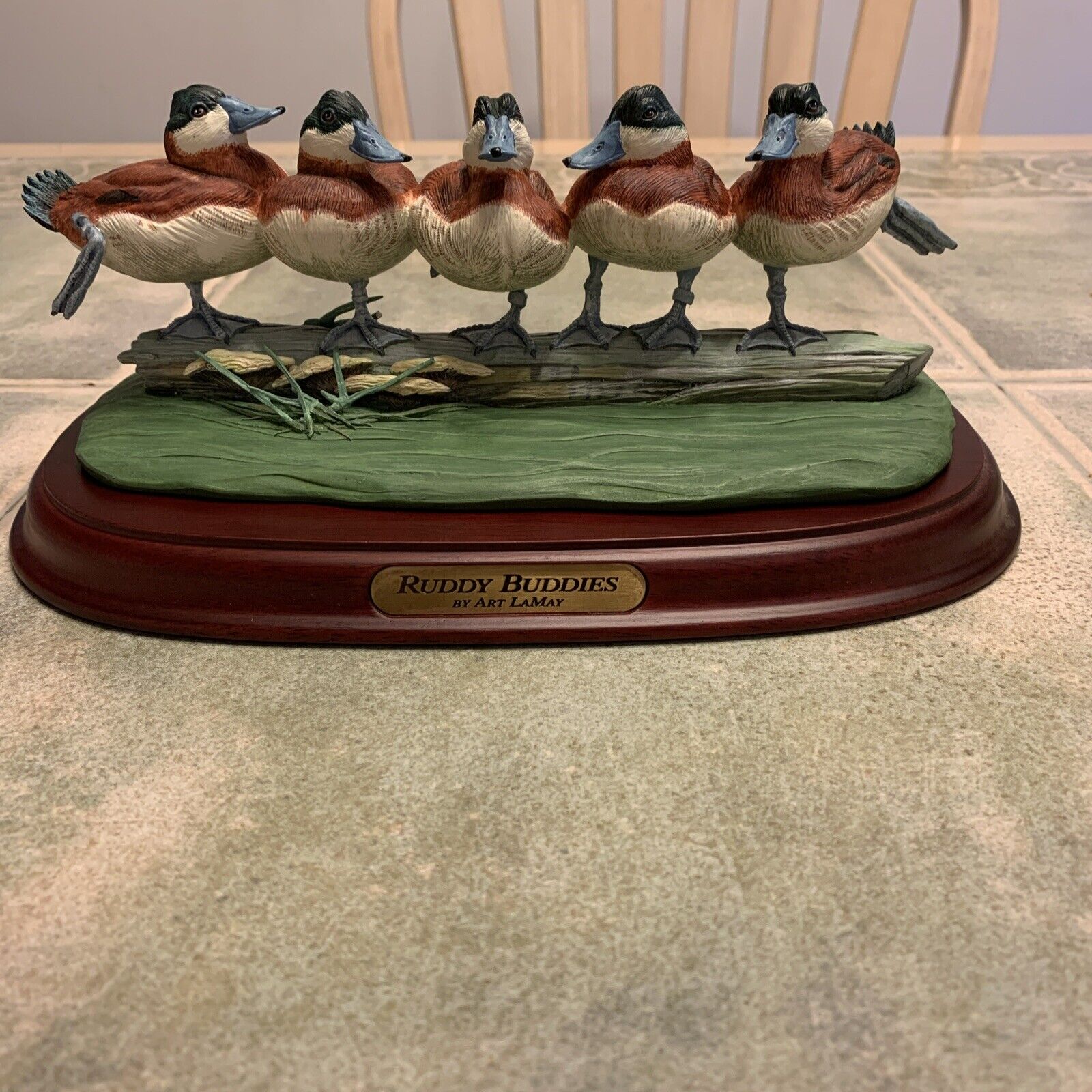 Ruddy Buddy Danbury Mint Duck Sculpture on Wood Stand by Art Lamay