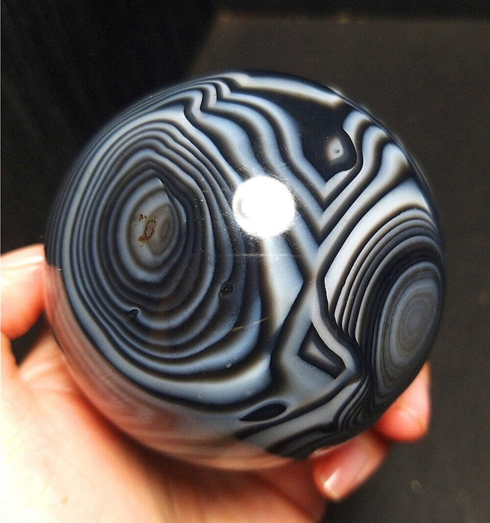 TOP 390G Natural Polished Banded Agate Crystal Sphere Ball Healing WD1332