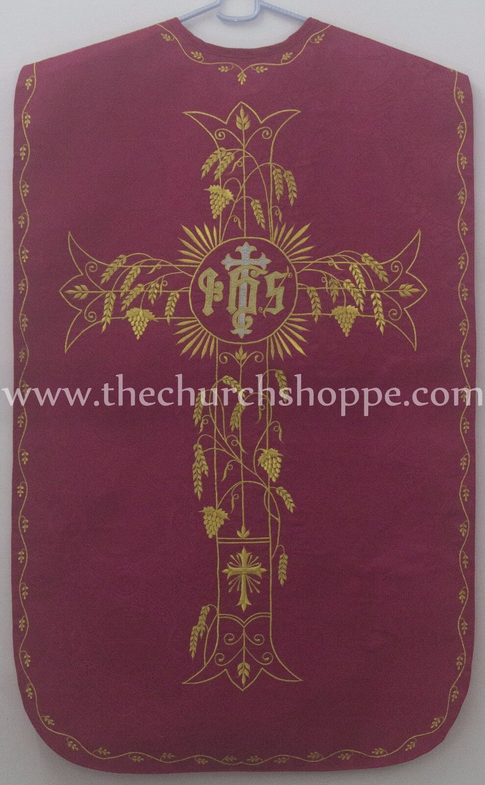 Dark Rose Roman Chasuble Fiddleback Set Vestment 5pcs mass set IHS embroidery 