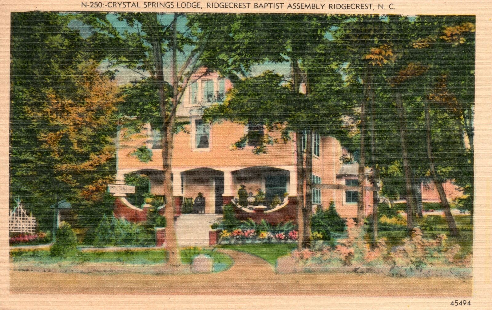 1942 Crystal Springs Lodge Ridgecrest Baptist Assembly N. C. Vintage Postcard