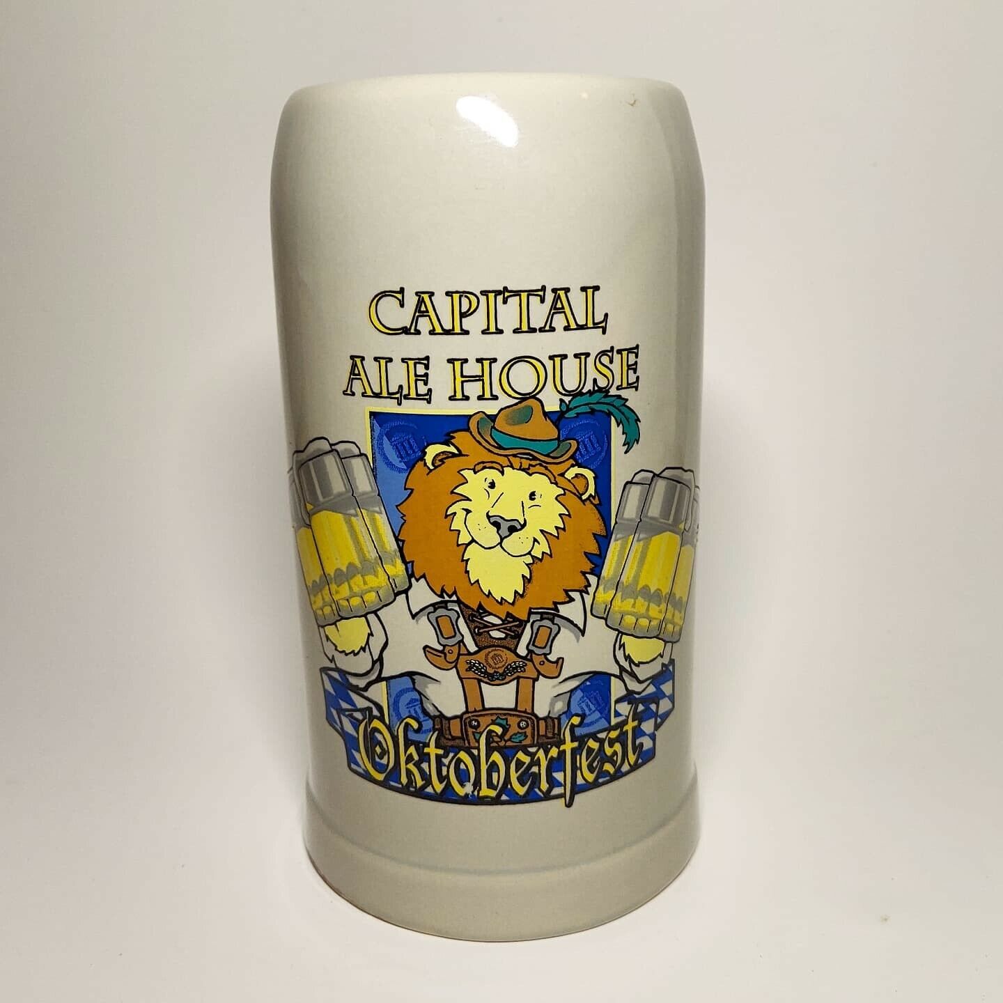 Vintage Capital Ale House Oktoberfest Ceramic Beer Stein Mug Lion in Suspenders