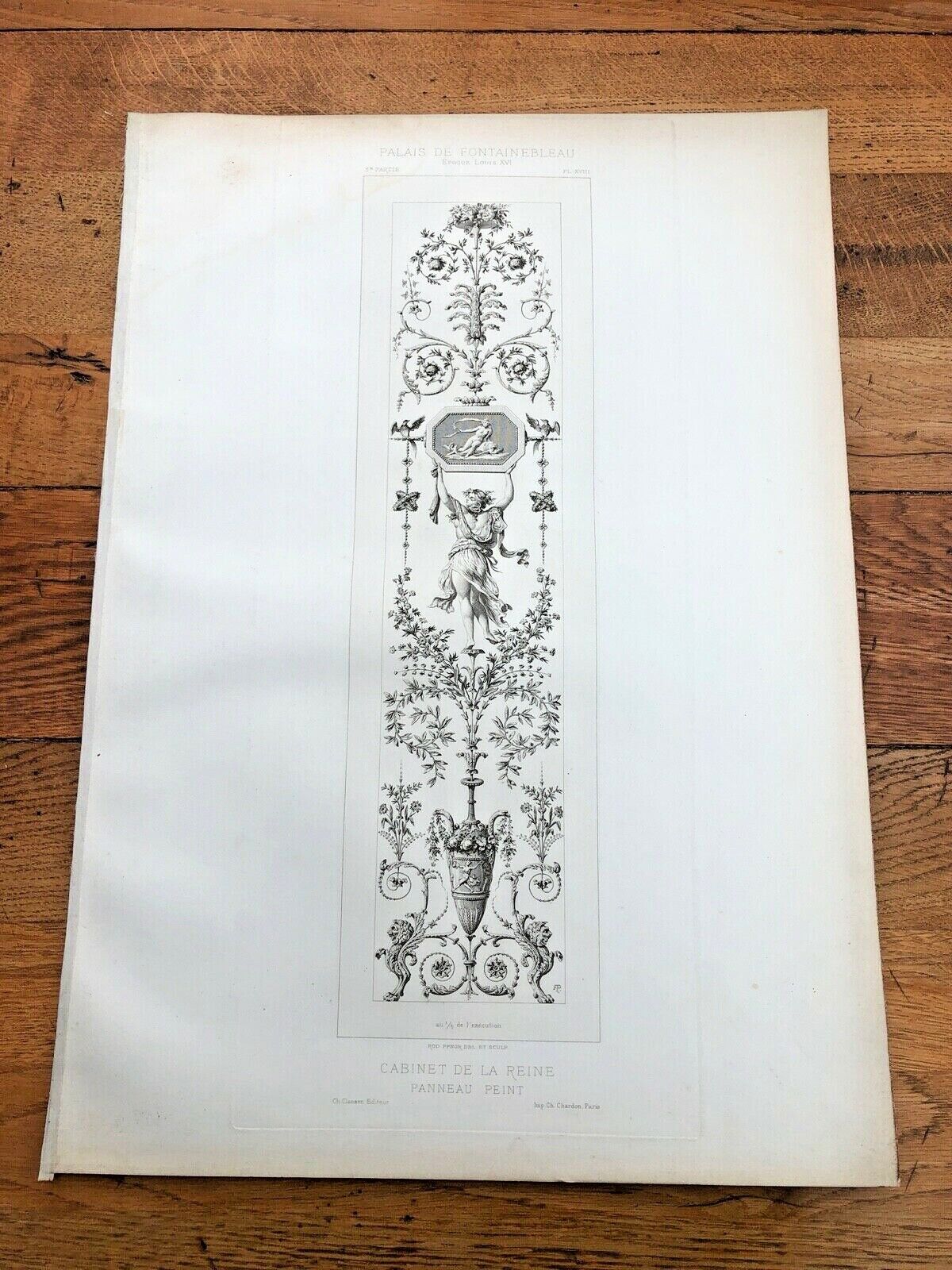 1888 quality print  palais of fontainebleau. cabinet de la reine - ornate scene