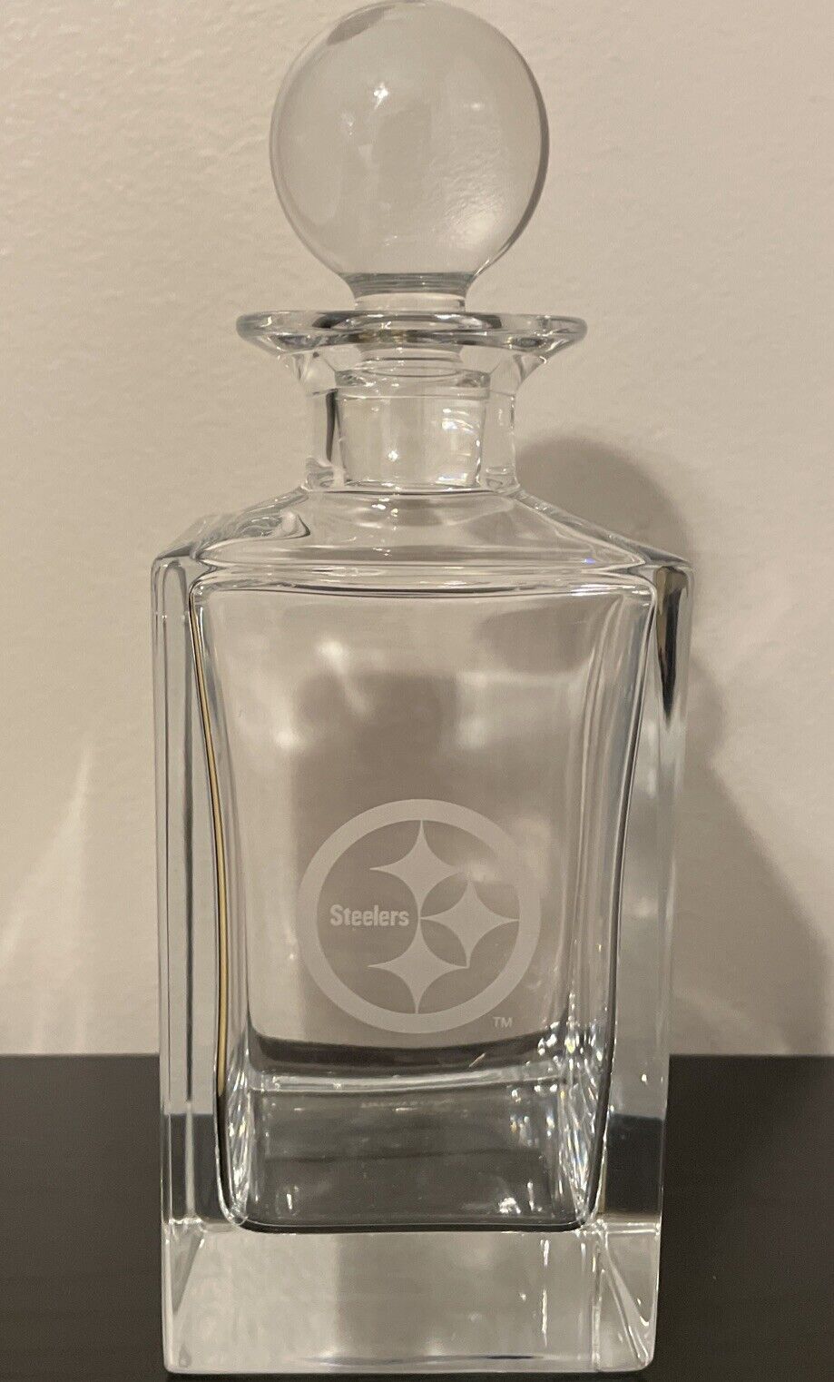 RARE Tiffany & Co Pittsburgh Steelers Logo Crystal Glass Decanter Barware Liquor