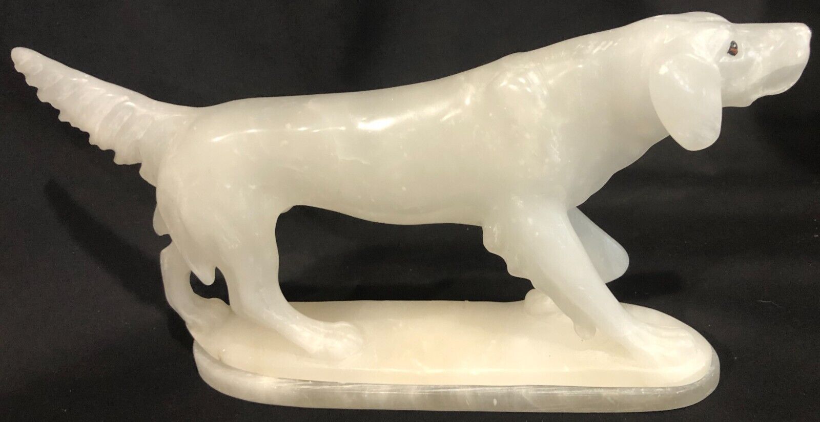 Hand Carved Signed Marble Art Sculpture Dog Statue Carving Spaniel Hunting Dog