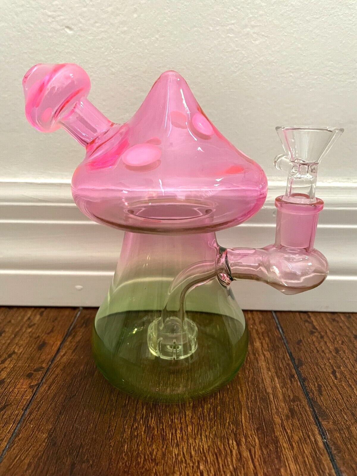 6” Premium Glass Water Pipe Neon Pink/Green Mushroom 14mm