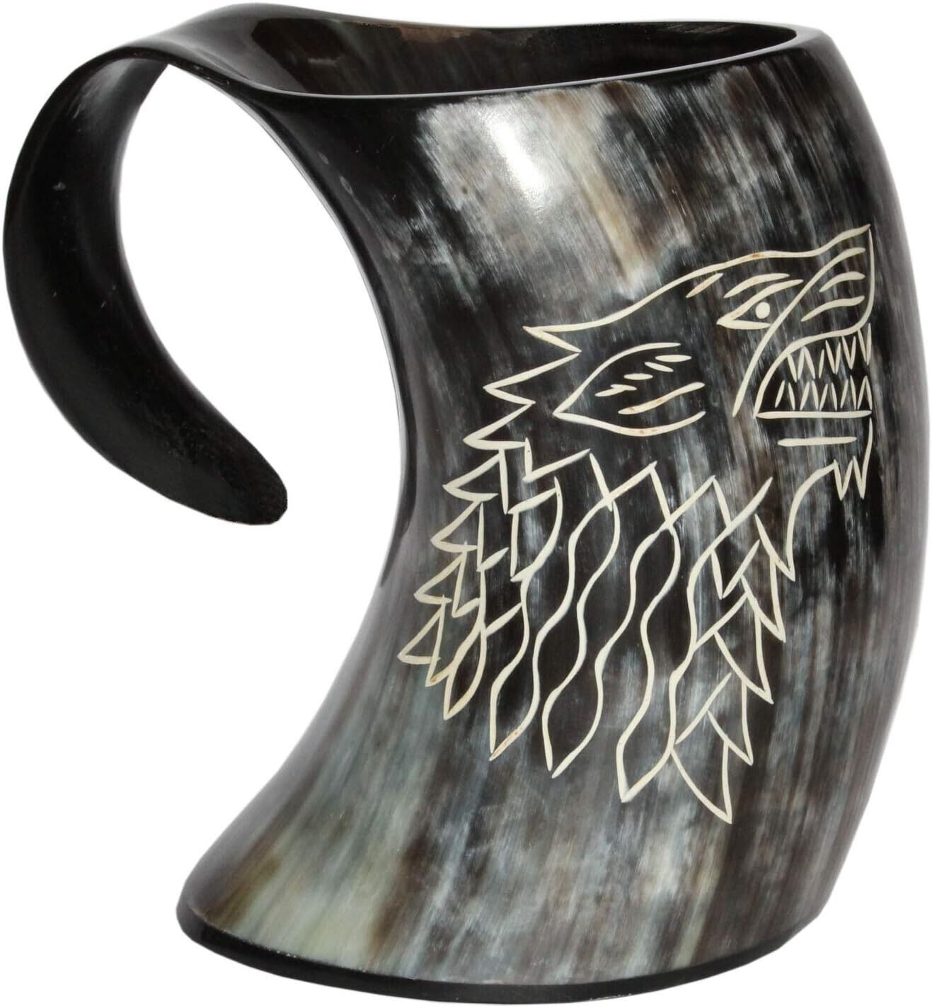 Game of thrones stark house viking drinking horn mug wolf carved tankard Drink