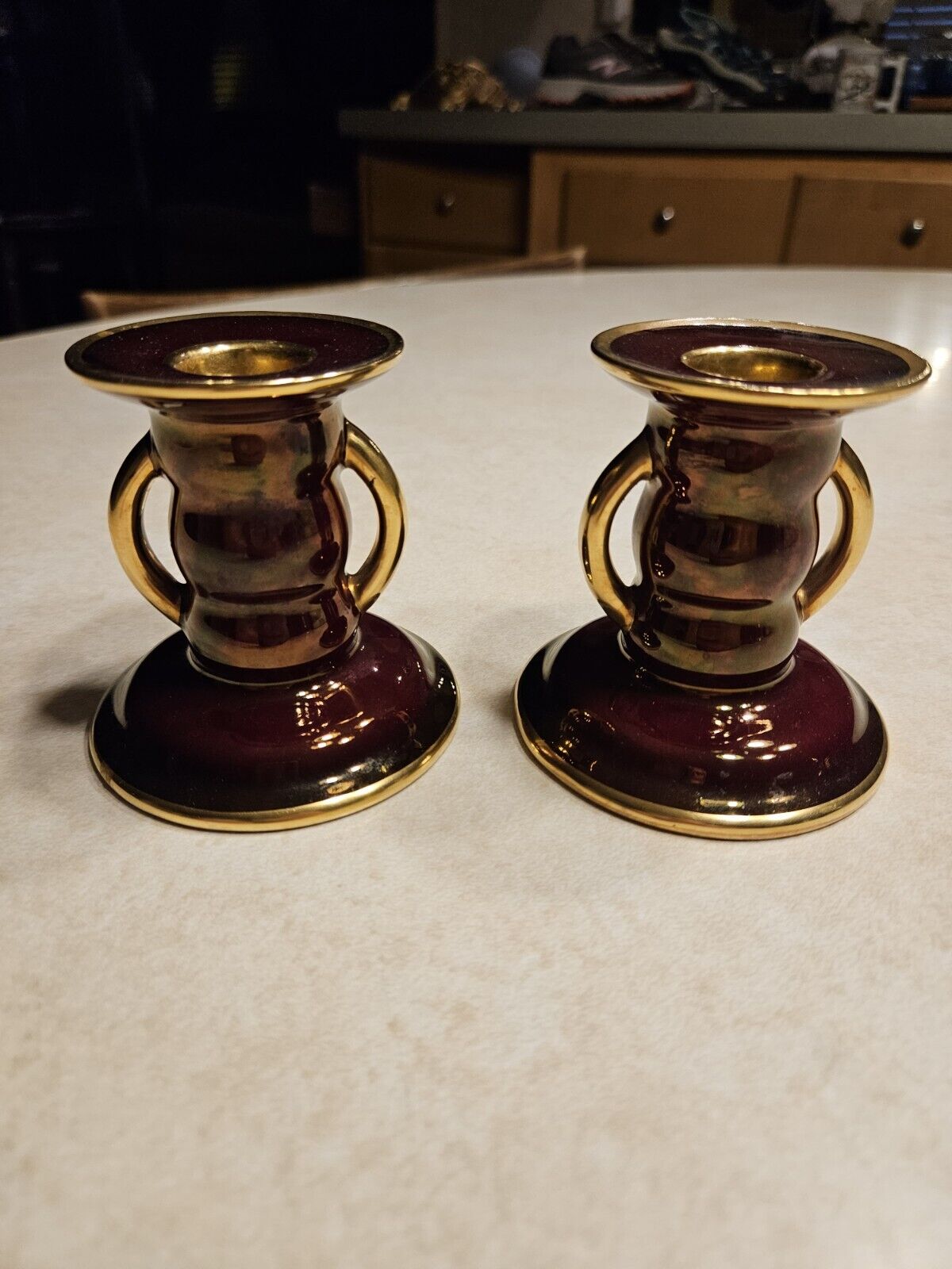 Vintage Art Deco Styled Carlton Ware Rouge Royale Candle Holders