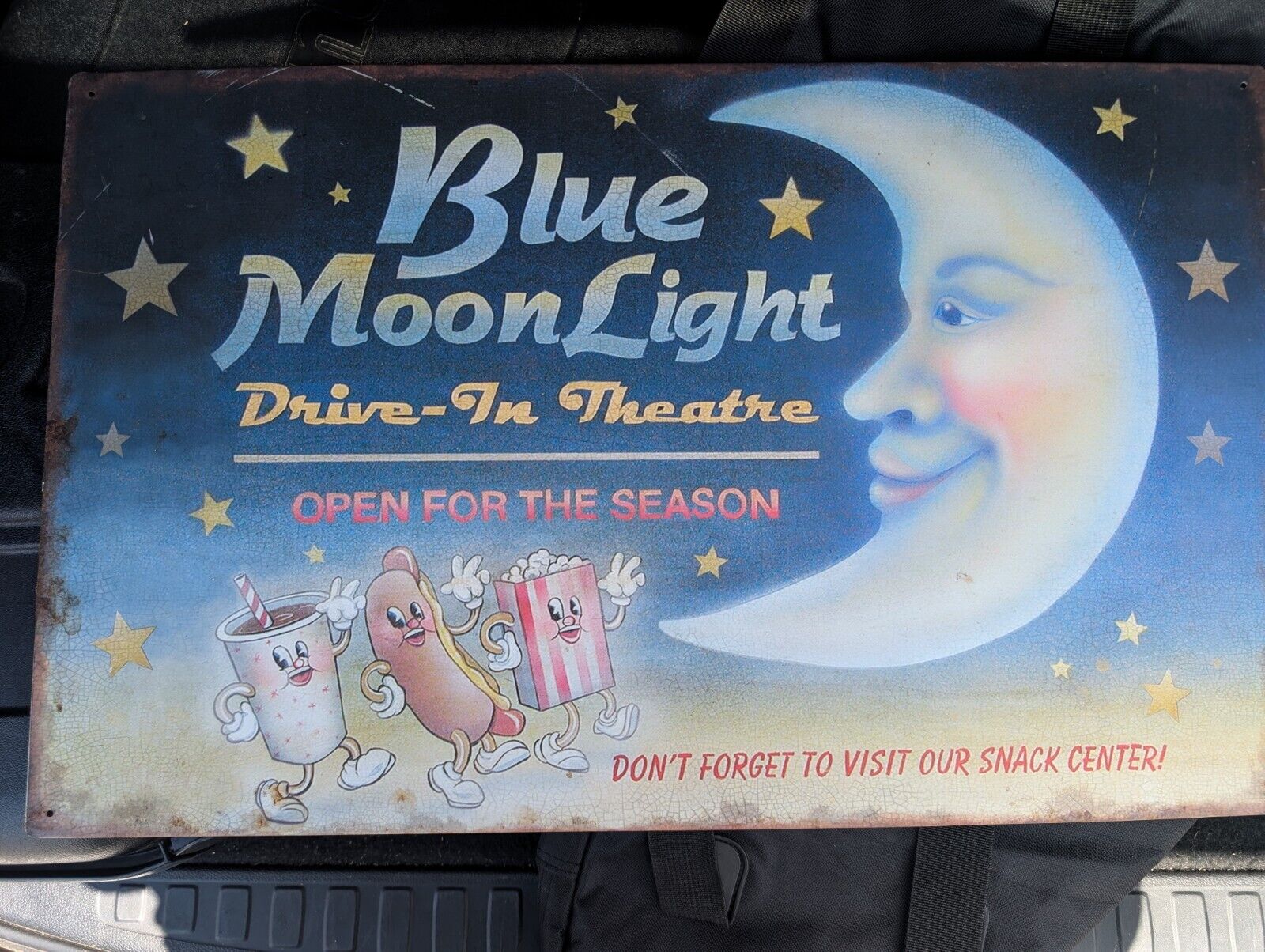 Vintage BLUE MOONLIGHT DRIVE-IN THEATRE METAL SIGN