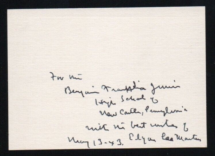 American poet Edgar Lee Masters autograph on cardstock, opened cover