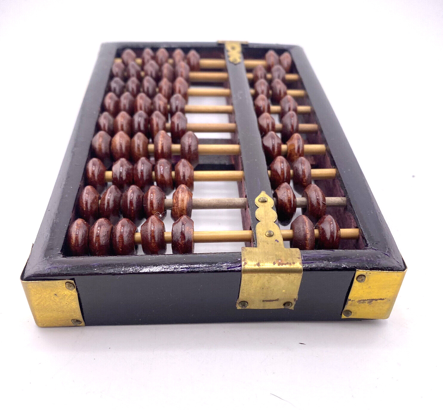 ABACUS ROSEWOOD AND BRASS LOTUS FLOWER BRAND 9 RODS 63 BEADS