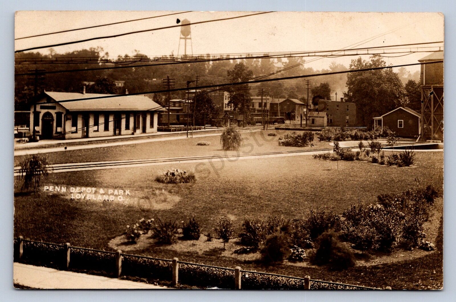 J98/ Loveland Ohio RPPC Postcard c1910 Railroad Depot Station Tower 405