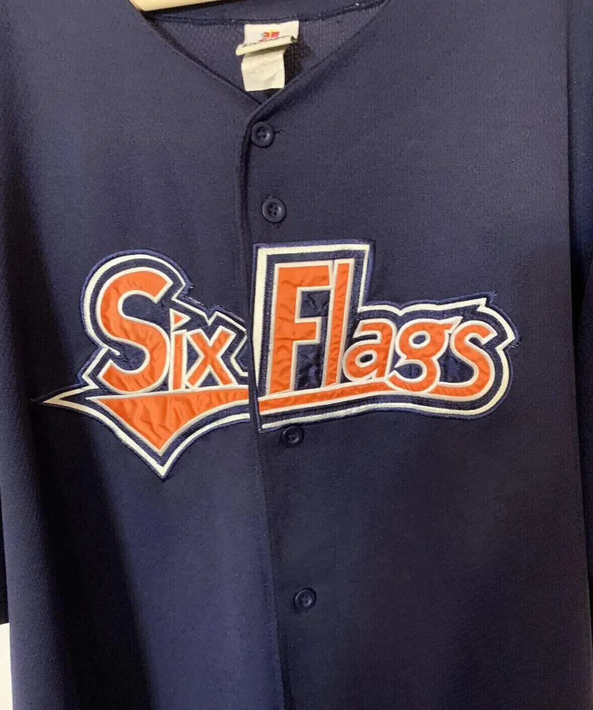 Vtg Six Flags Baseball Jersey Sz 2XL Blue Orange Men’s Jersey embroidered