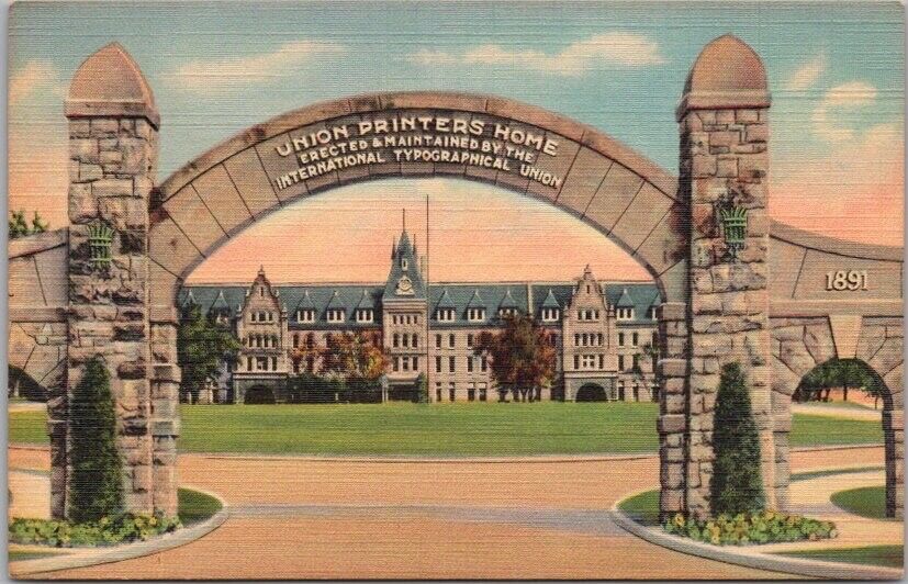 c1935 Colorado Springs Linen Postcard UNION PRINTERS HOME Entrance / Building
