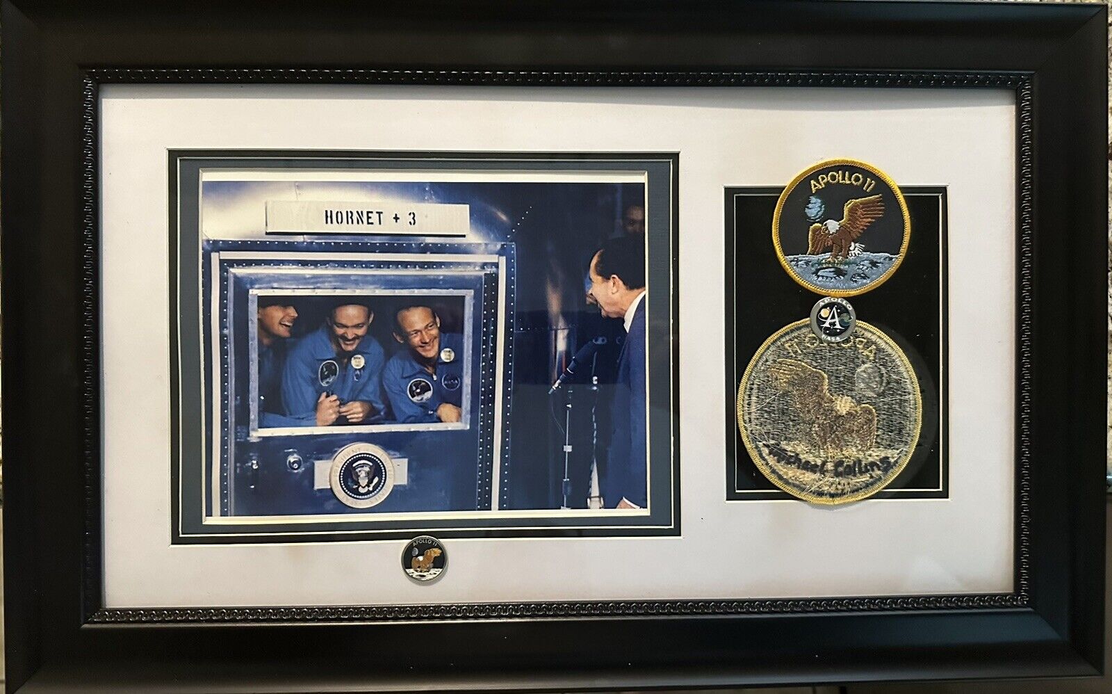 Framed Michael Collins Astronaut Signed Bio-Garment Patch With Photo
