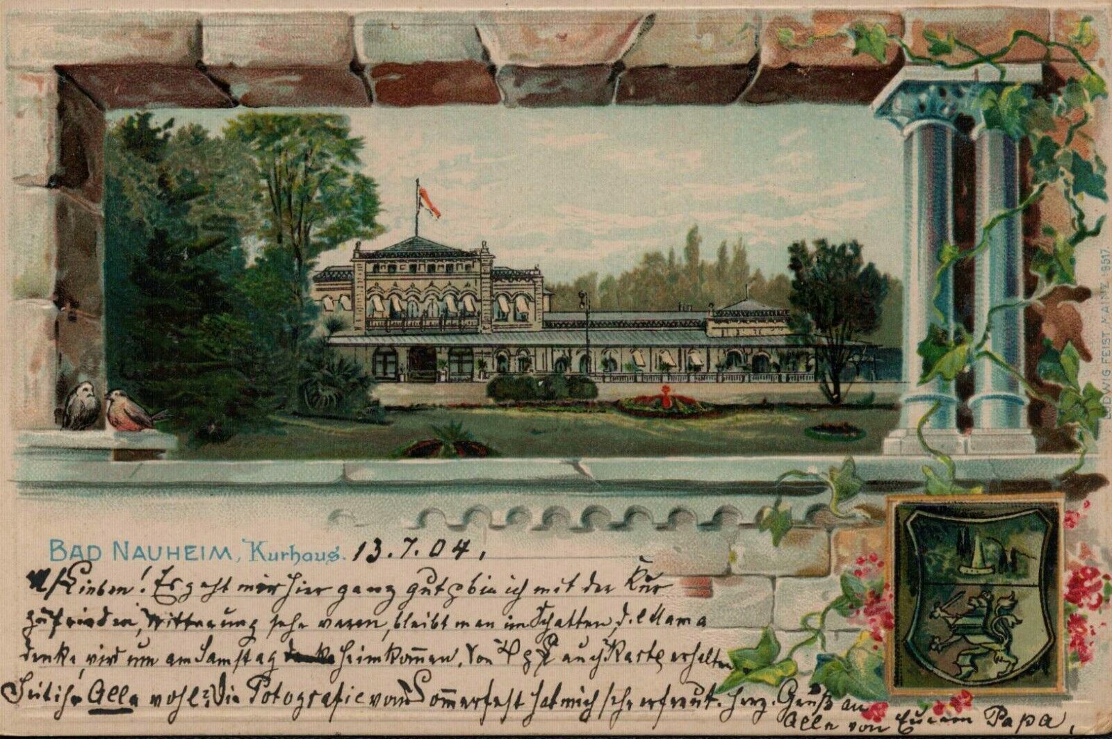 1904 Germany Bad Nauheim Postcard - Color Printing - House, Coat of Arms