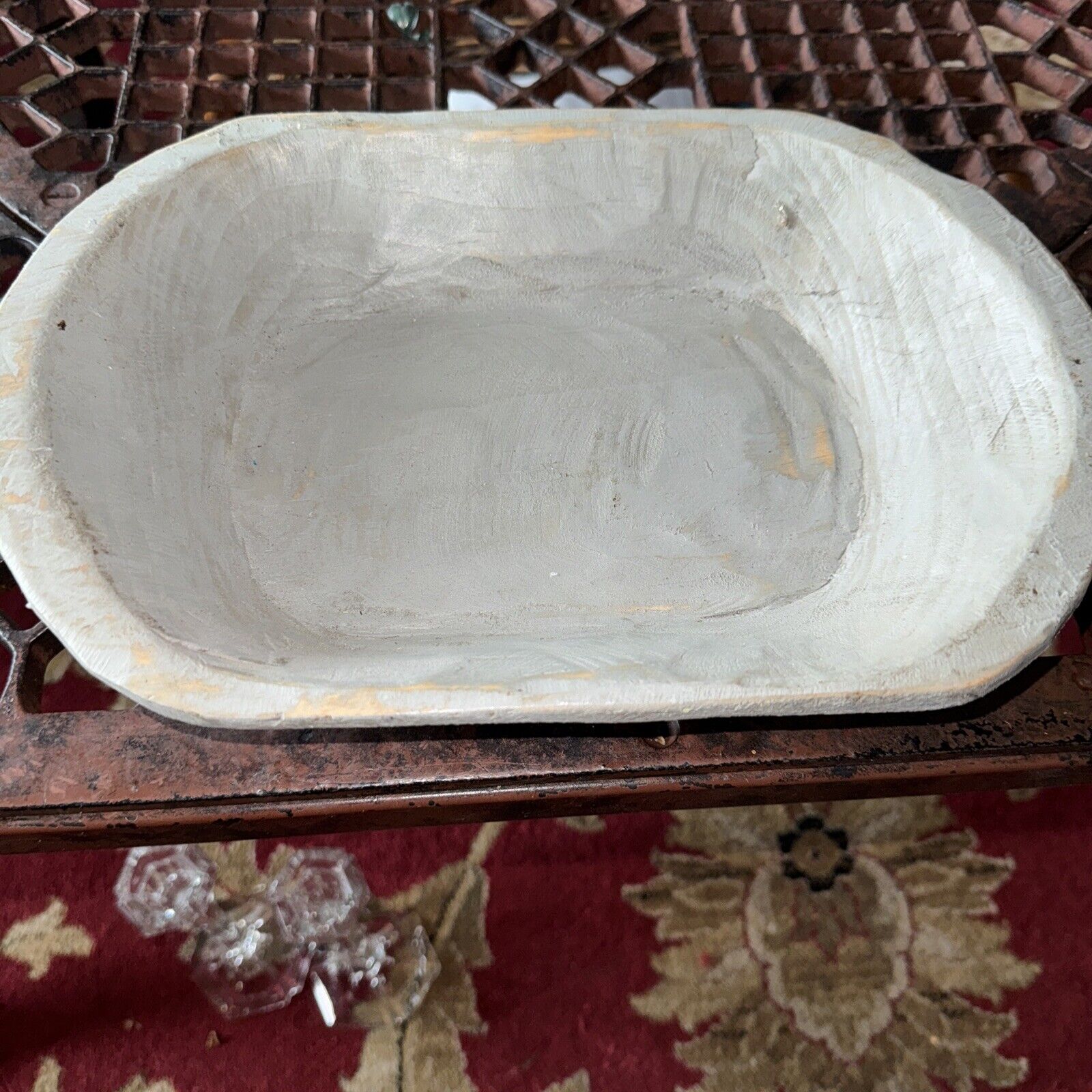 Vintage Wooden Hand Carved Dough Bowl Painted Gray
