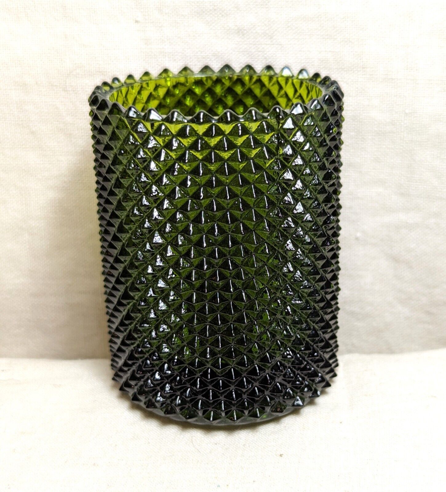 Vintage Faroy Emerald Green Glass Diamond Point Votive Candle Holder