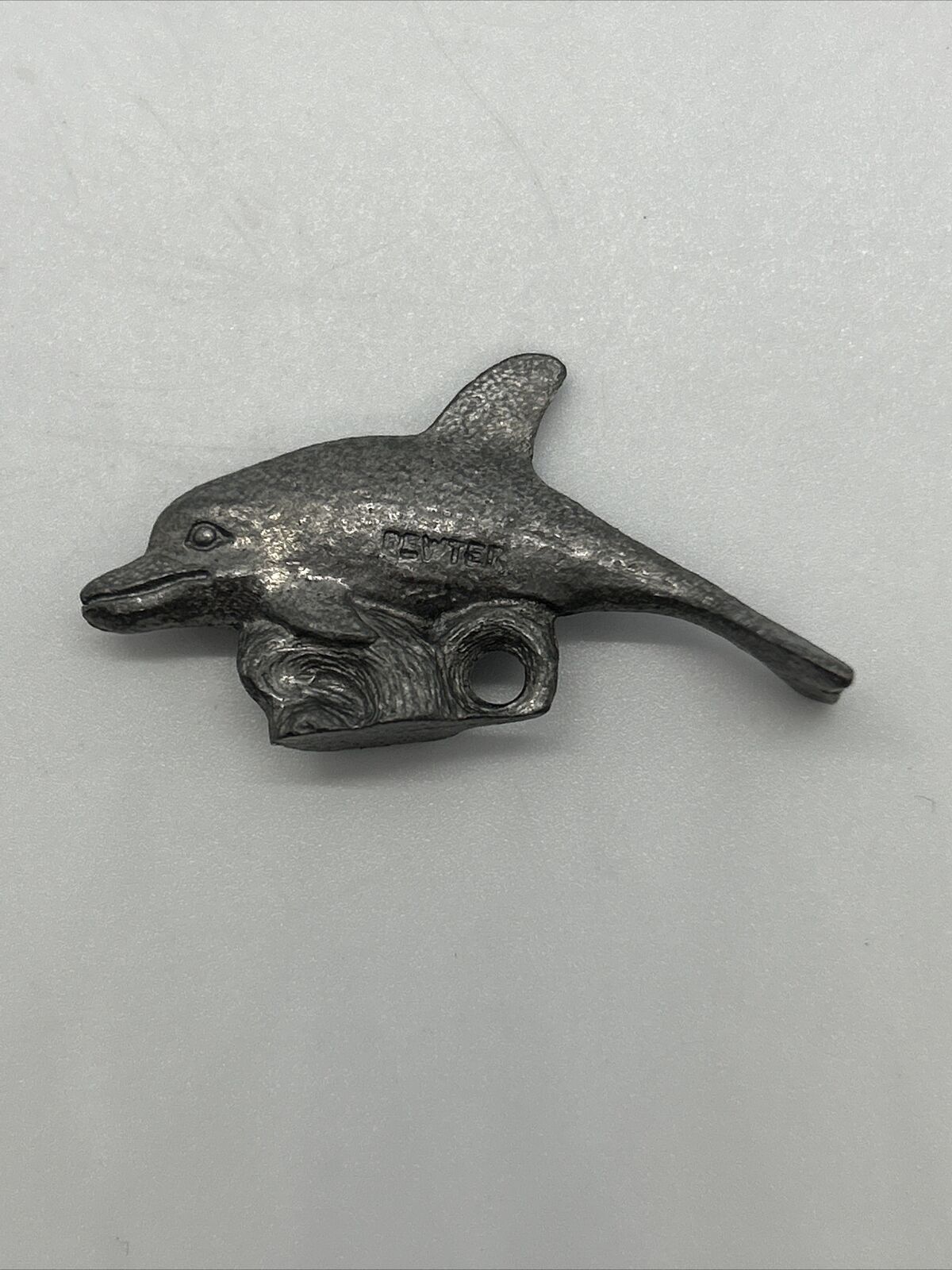 Vintage Pewter Figurine Dolphin Miniature Pendant 1.50” Animal Collectible