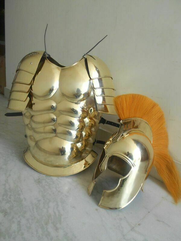 TROY HELMET ARMOR COSTUME DESIGN  ANTIQUE MUSCLE ARMOUR JACKET WITH SHOULDERS