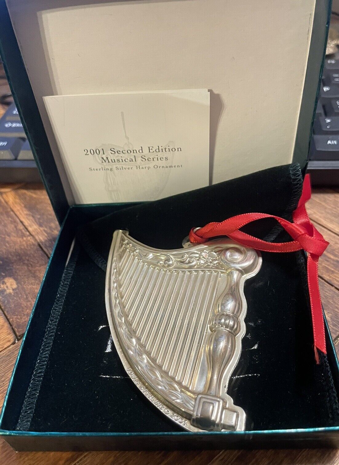2001 Towle Musical Harp Sterling Silver Christmas Ornament