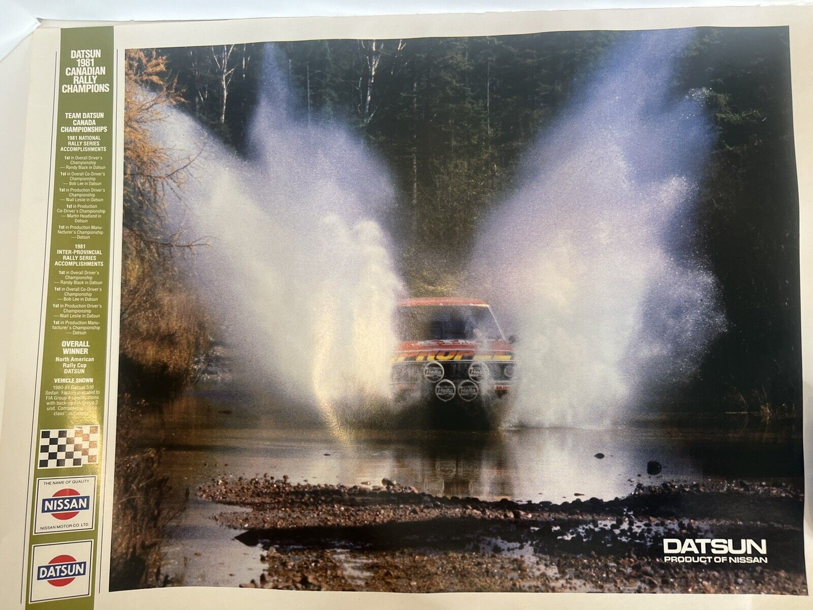 datsun nissan 1981 canadian rally champions poster 510 sedan vintage 18x24”
