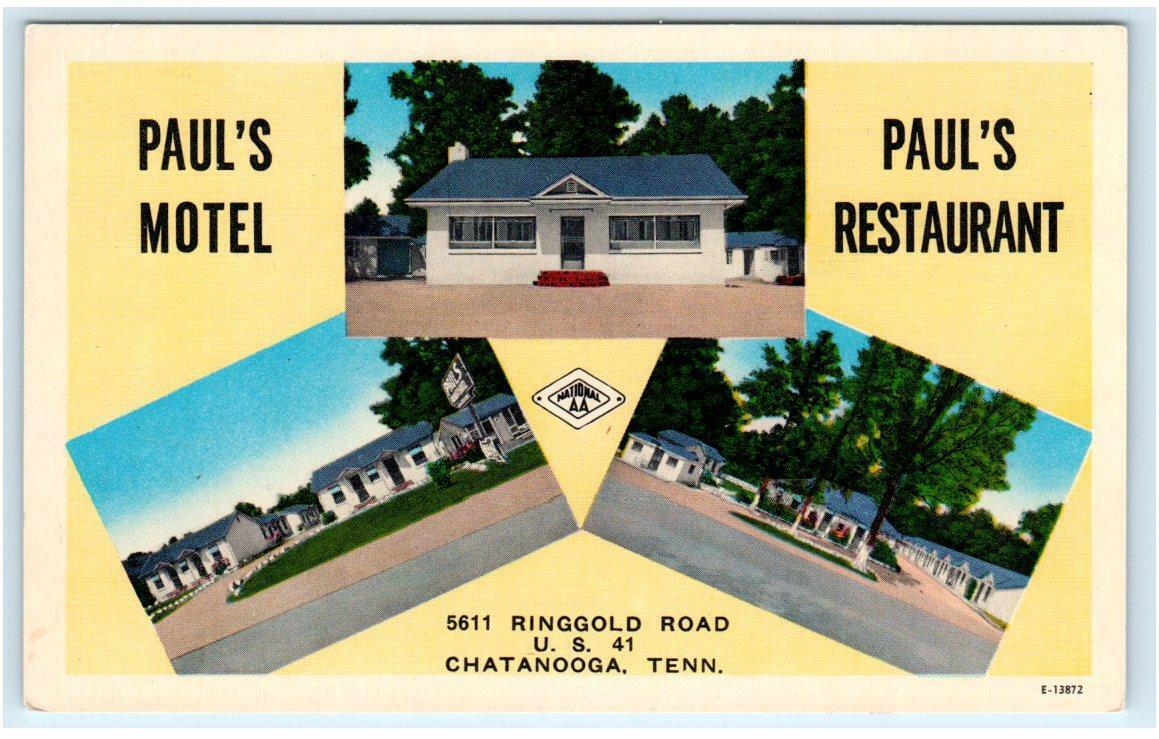 CHATANOOGA, TN Tennessee ~ Roadside PAUL\'S RESTAURANT & Motel c1940s  Postcard