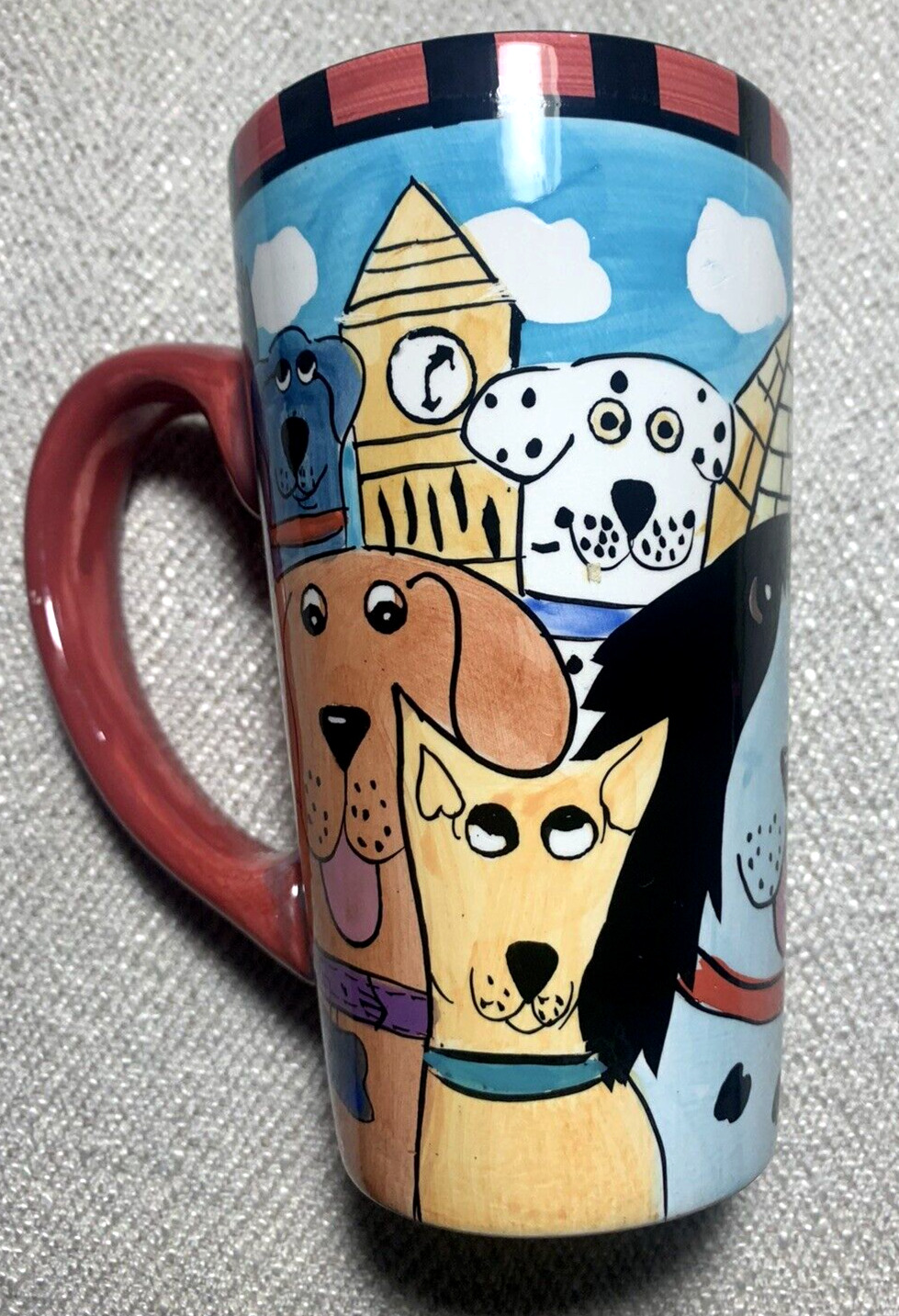 Dogzilla Dogs Tall Mug World Landmarks Candace Reiter 2001 Vintage 6.5\
