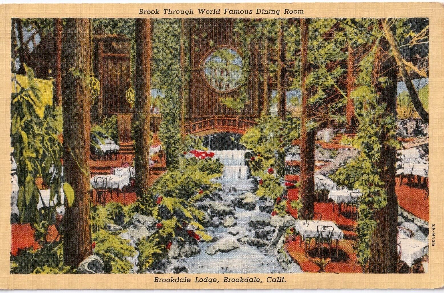 California Brookdale Lodge Dining Room View Linen Postcard