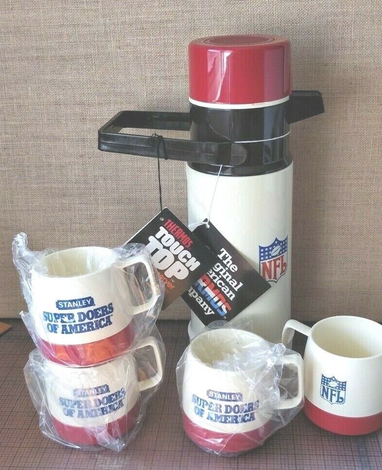 Vintage NEW NOS 1978 --NFL--  Thermos + 4 Cups - Stanley Tools - USA