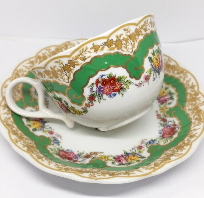 Vintage Andrea by Sadek from the Sevres Collection Green Floral Tea Cup & Saucer