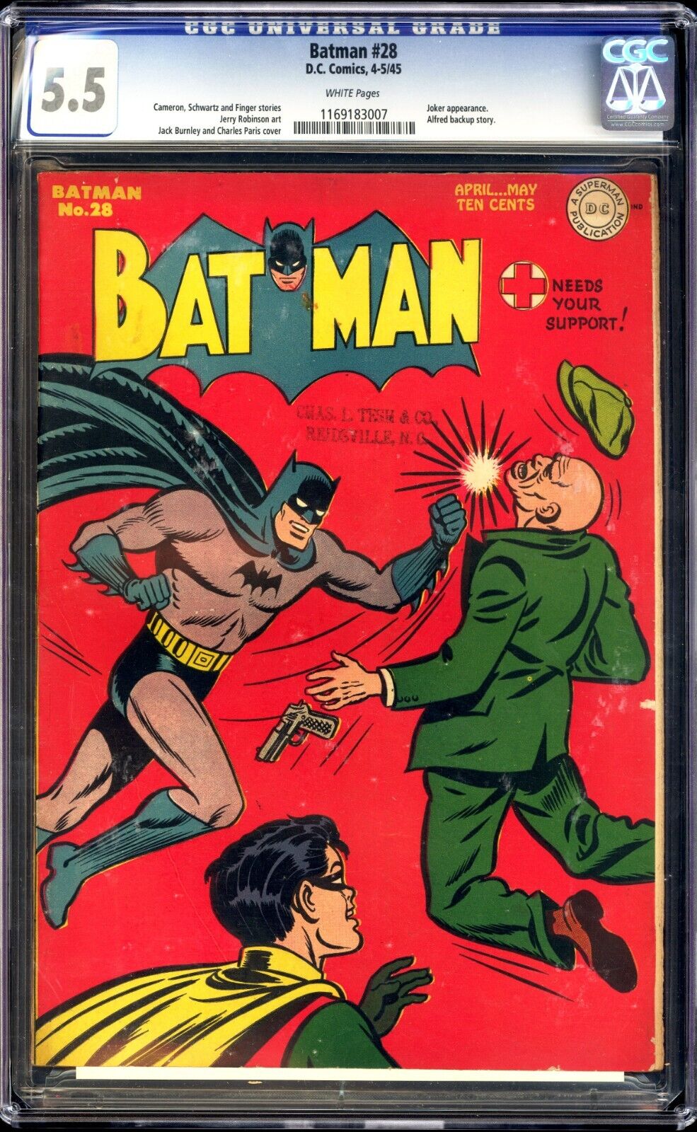 DC Batman #28 CGC 5.5 White Pages 1945 - Golden Age Joker Appearance