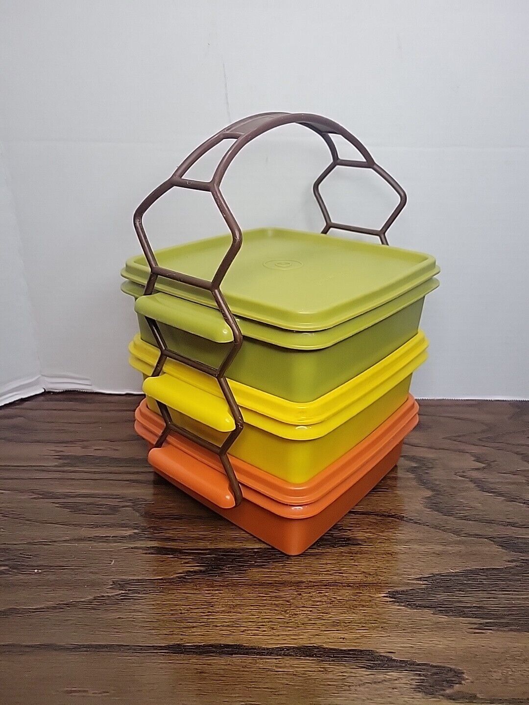 Vintage Tupperware Squared Away Sandwich Keepers #1362 Stackable Set/3 Harvest
