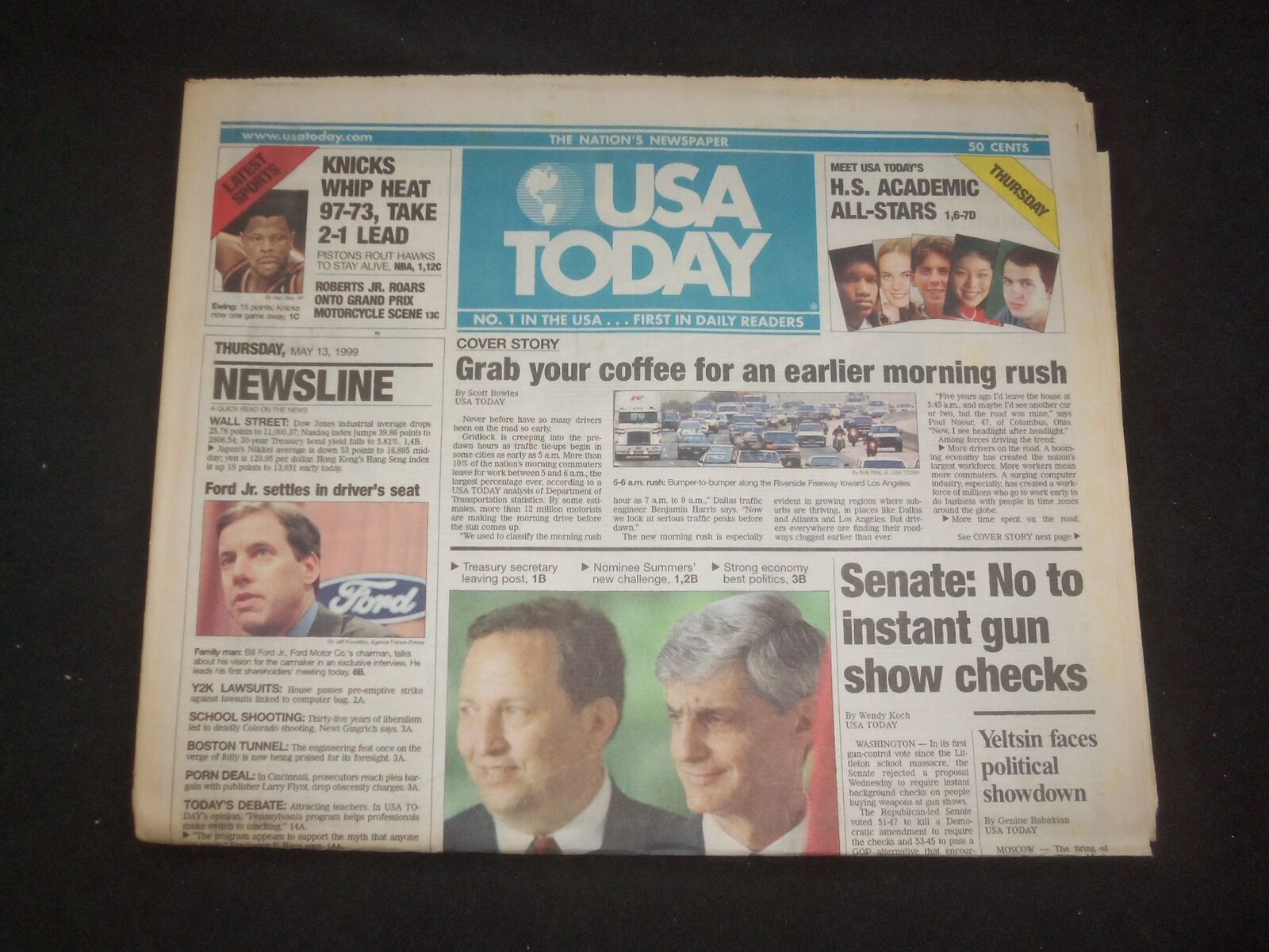 1999 MAY 13 USA TODAY NEWSPAPER - SENATE: NO TO INSTANT GUN SHOW CHECKS- NP 8031