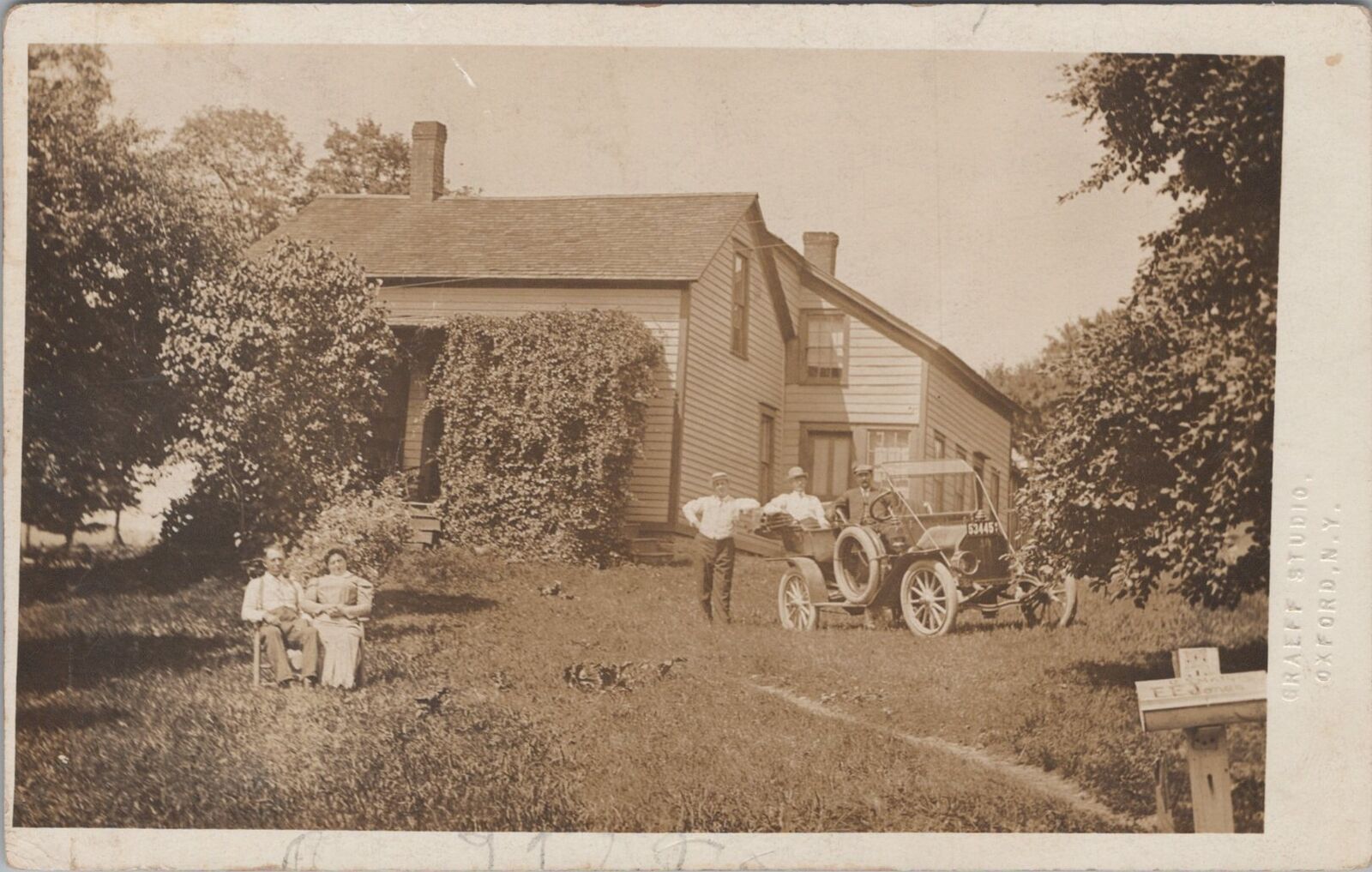Jones Family at Rural Residence Old Car Plate 53445 RPPC c1910s Postcard