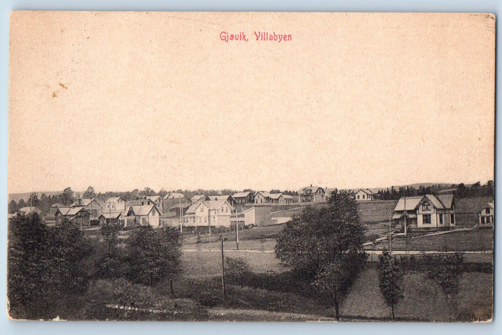 Innlandet County Norway Postcard Gjovik Villabyen 1910 Posted Antique