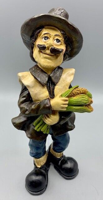 Pilgrim Man holding Corn Figurine Thanksgiving Ceramic Decor Fun