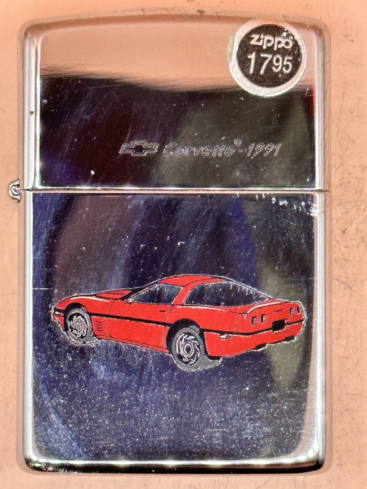 Vintage 1993 Chevy Corvette Red 1991 High Polish Chrome Zippo Lighter