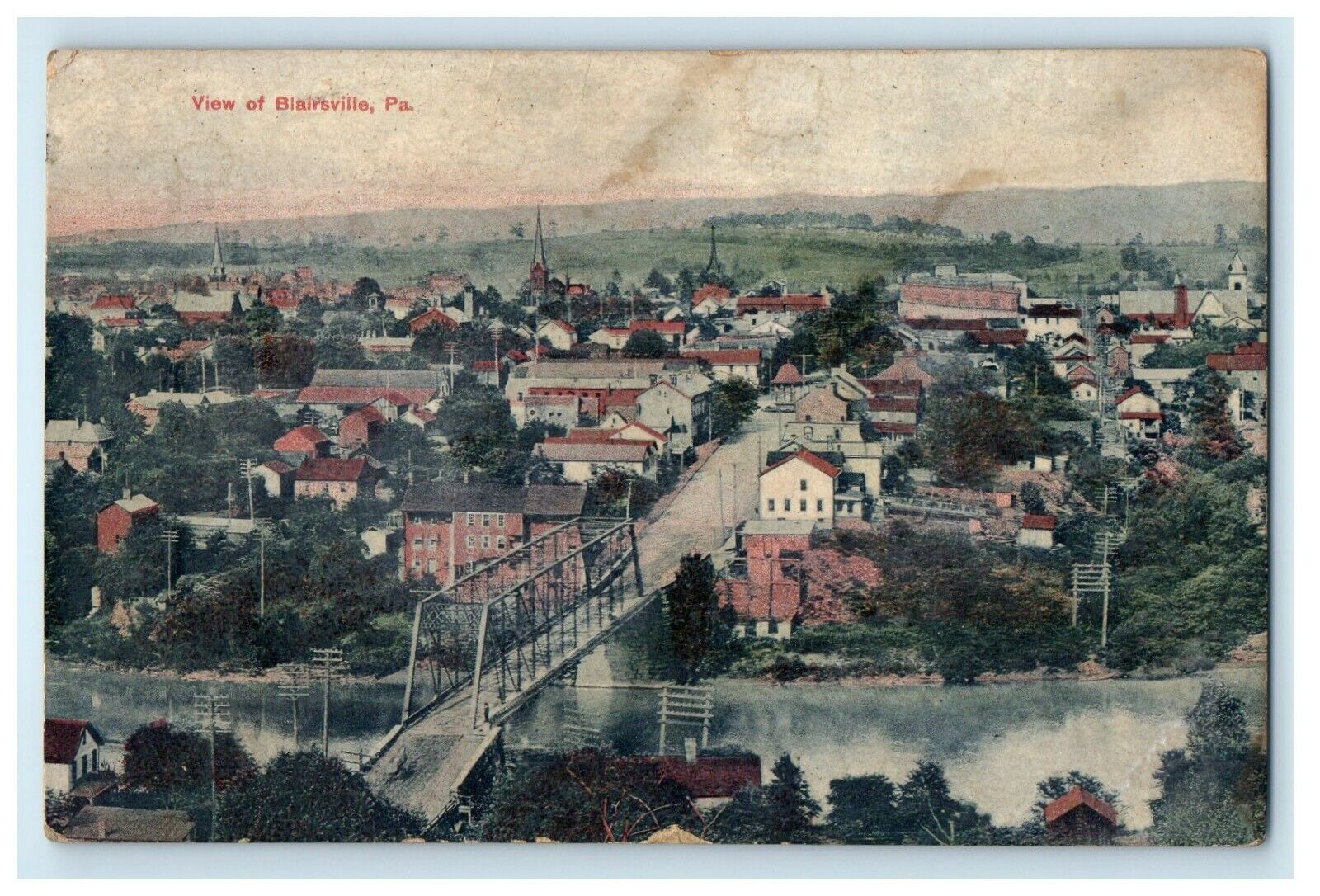 c1910\'s Bird\'s Eye View Of Blairsville Pennsylvania PA Posted Antique Postcard