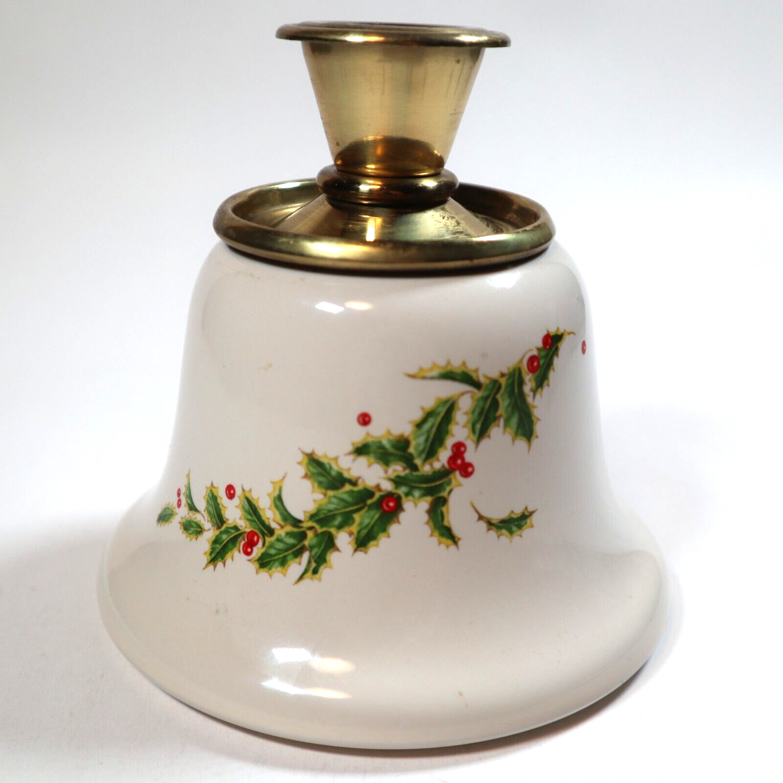 VTG Porcelain Holly Candle Holder Festive Christmas XMas Holiday Decoration