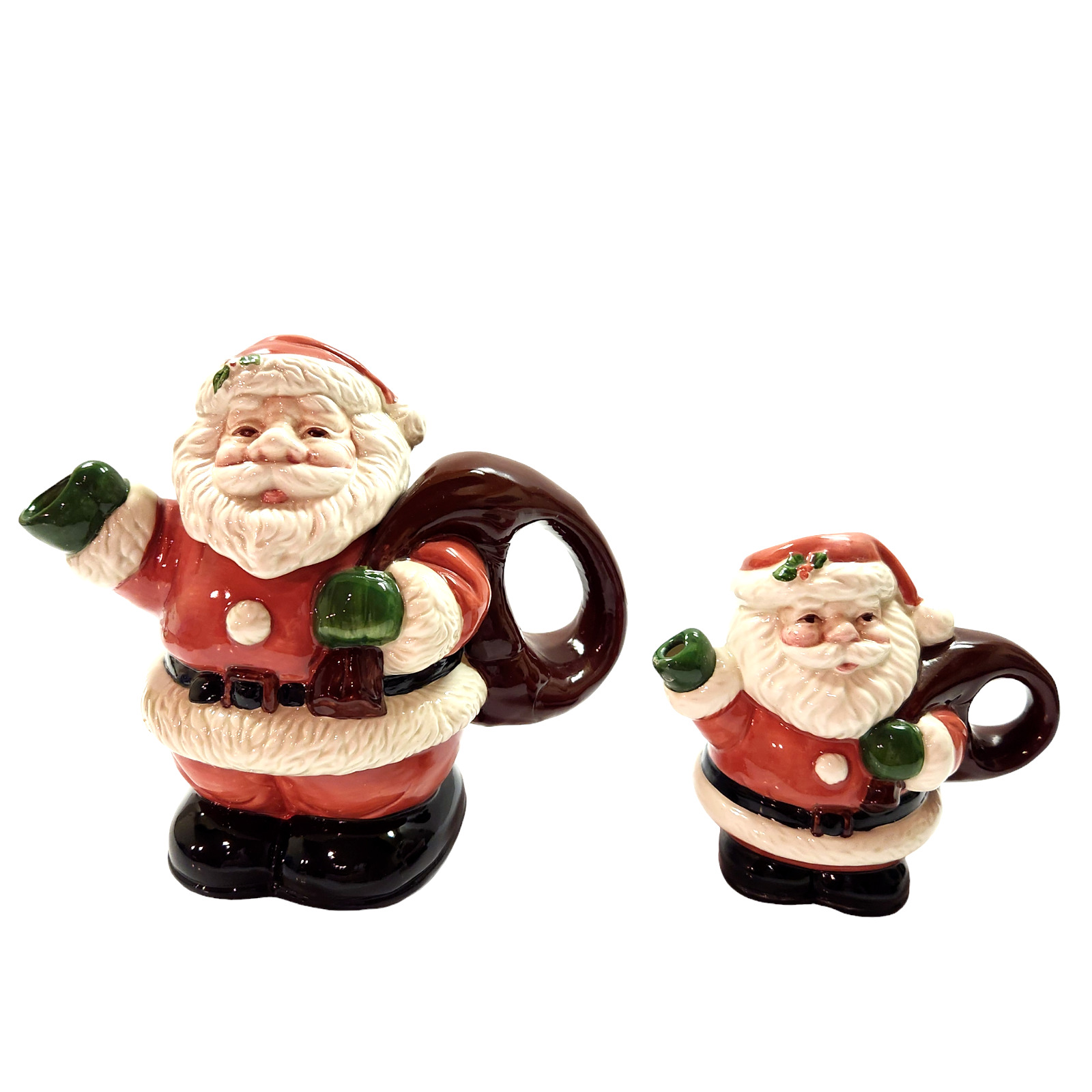 Vintage 1980s Papel Freelance Santa Claus Ceramic Christmas Teapot Creamer