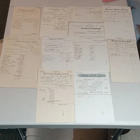 vtg antique original 1880\'s PA bank documents 10 pieces paper ephemra