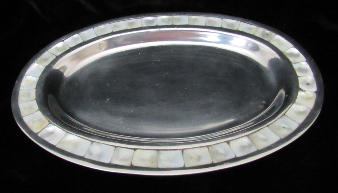 Vtg Paradigm Exclusives India Silver Plated Abalone / Pearl Inlay Serving Tray