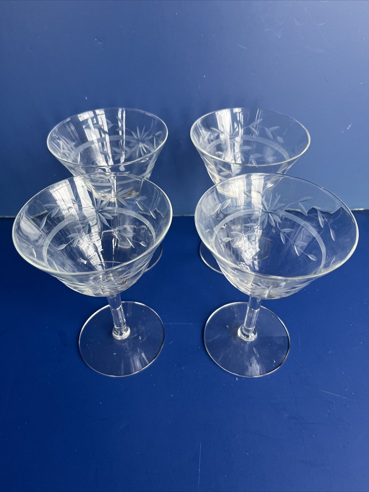 VTG Optic Paneled Etched Clear Wine Glasses Set Of 4