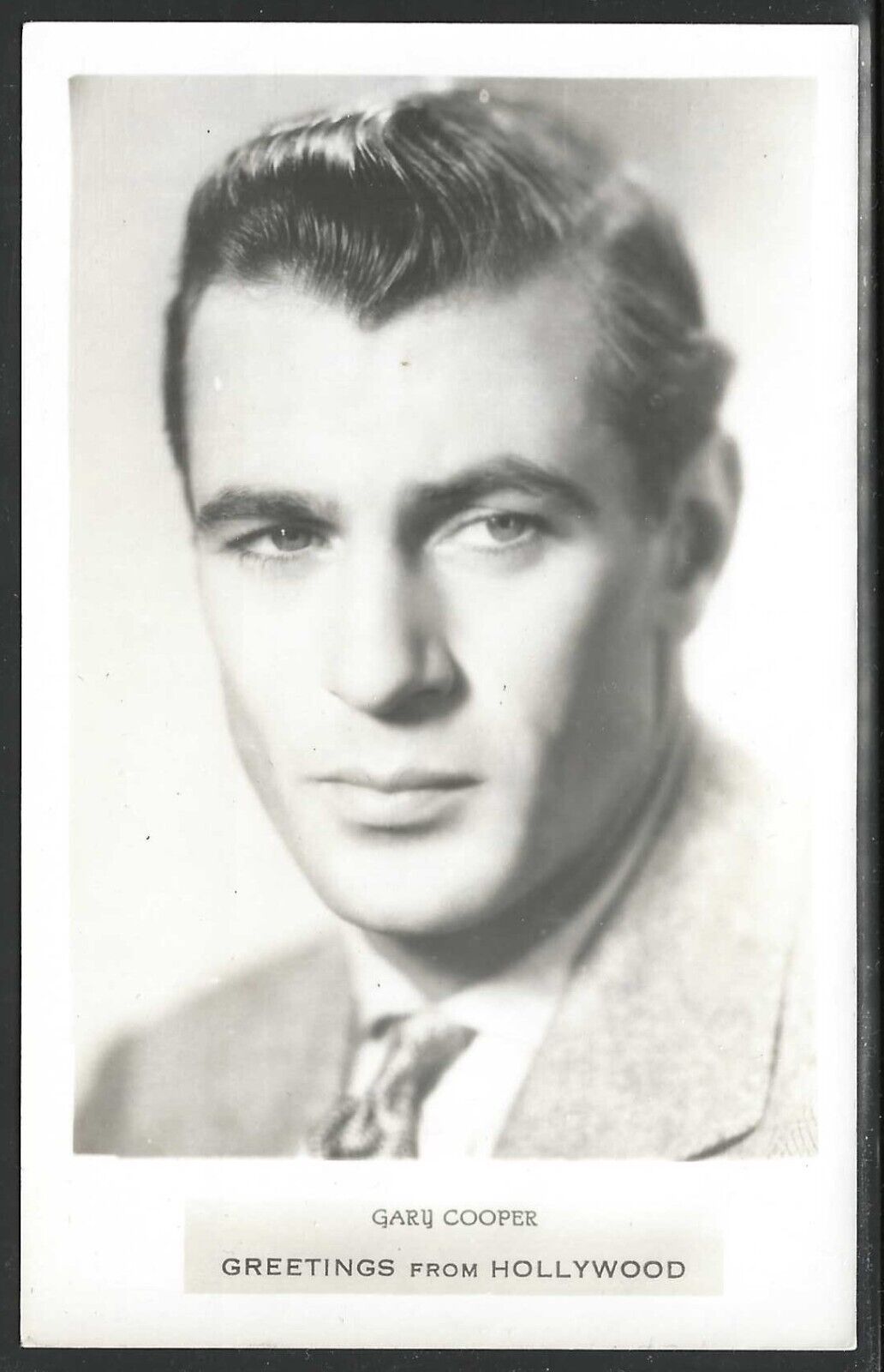 Gary Cooper, Greetings from Hollywood, Circa 1920's-1930's Real Photo Postcard