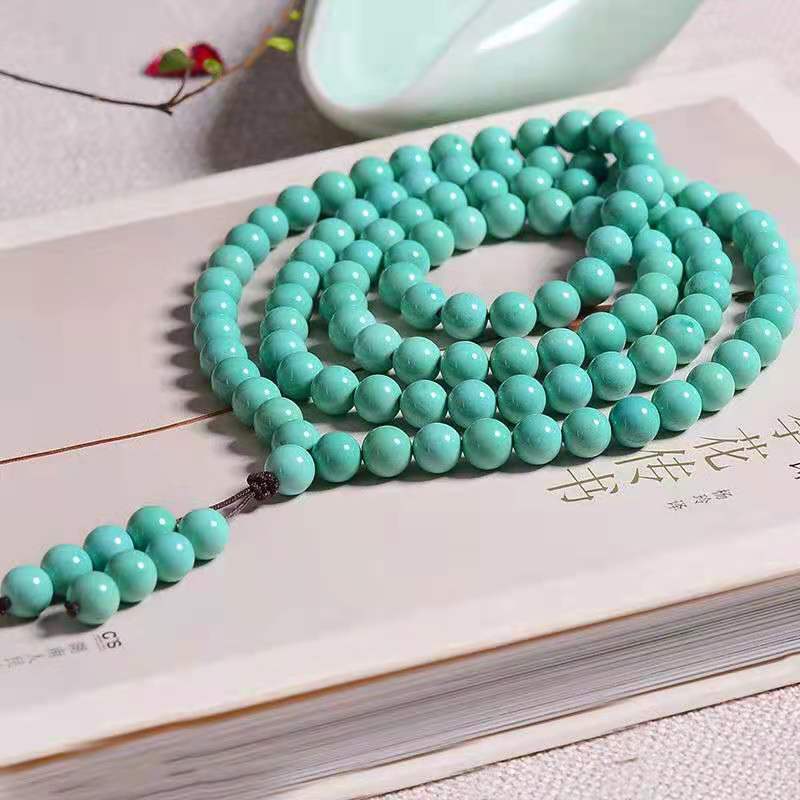 8mm Natural  turquoise Prayer beads Gemstone Crystal Round Bead Bracelet AAAA