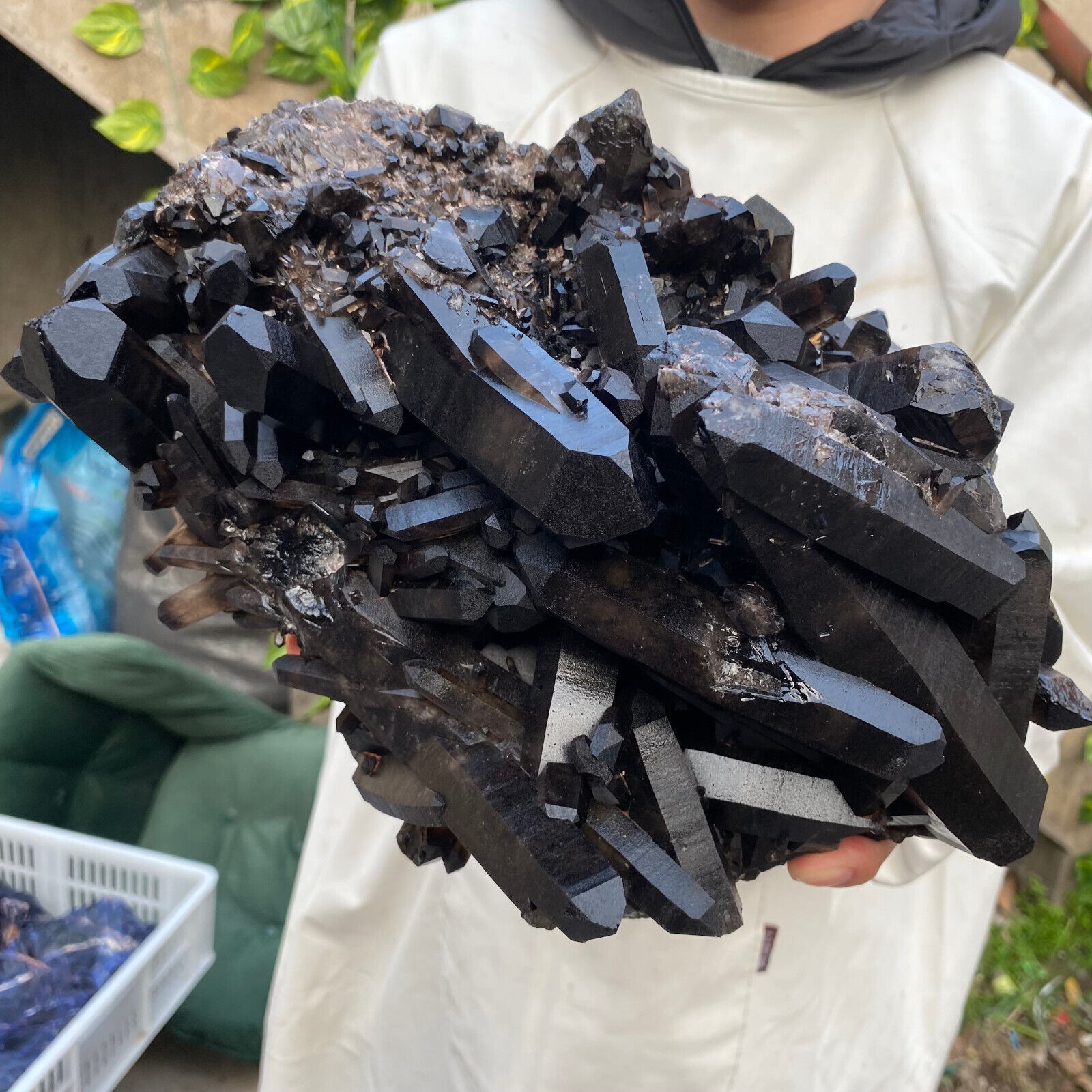 14.1lb Large Natural Black Smoky Quartz Crystal Cluster Raw Mineral Specimen