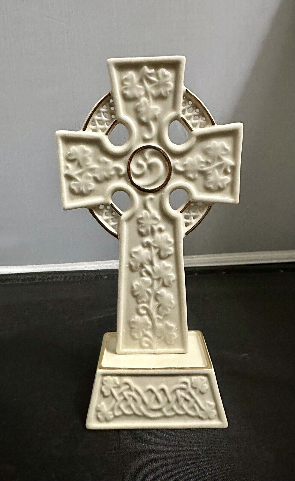 Lenox China Ivory with Gold Standing Celtic Cross with Shamrocks( Read Desc)
