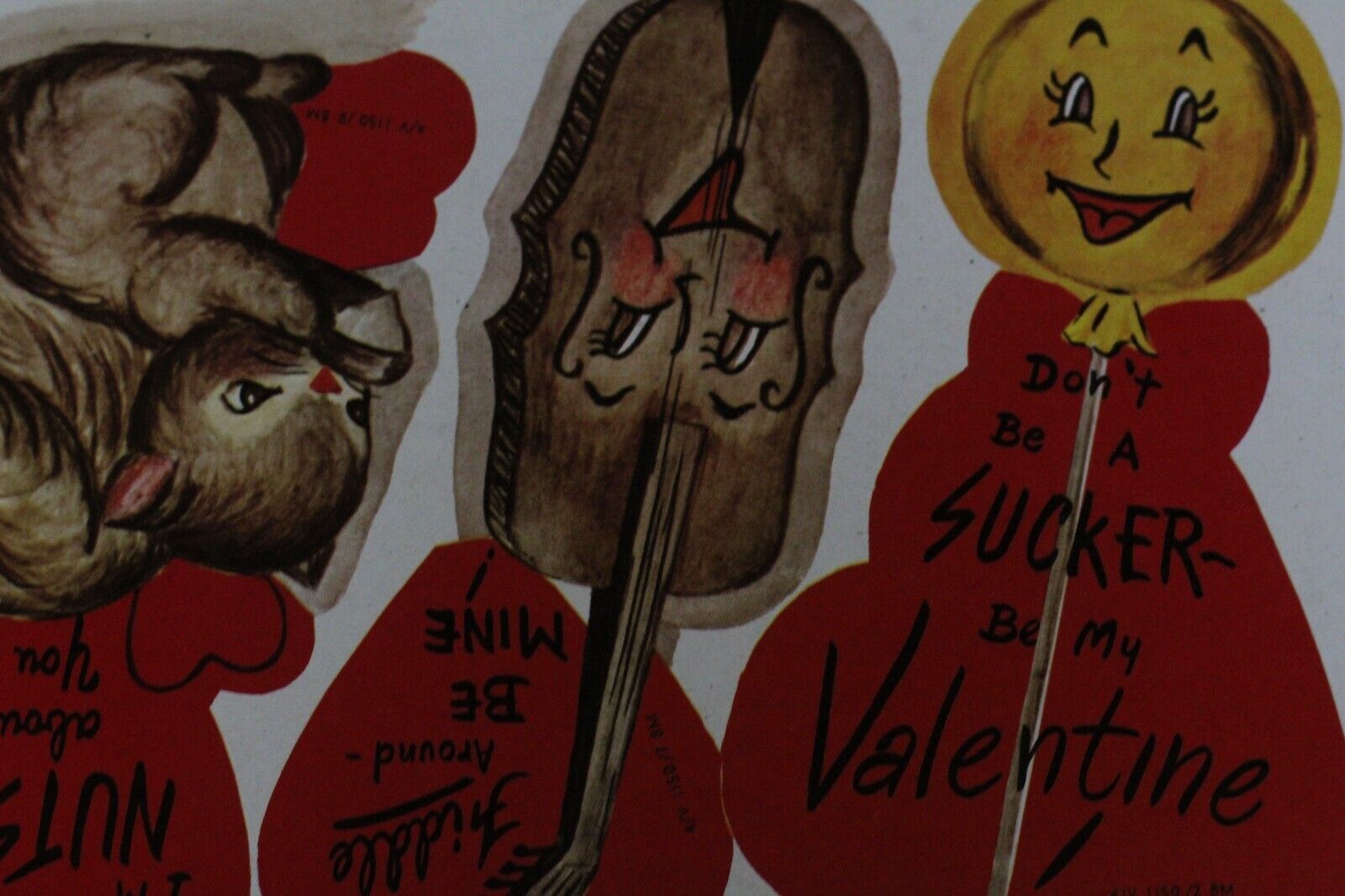 12 Vintage Valentine Cards ~ Lot anthropomorphic suckers & violins 