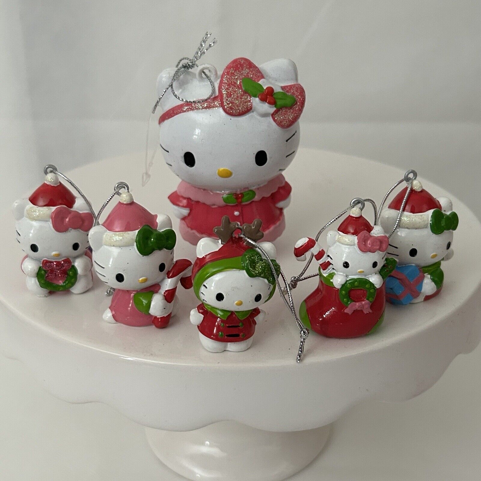 Lot of 6 Miniature Hello Kitty Holiday Christmas Ornaments 2012